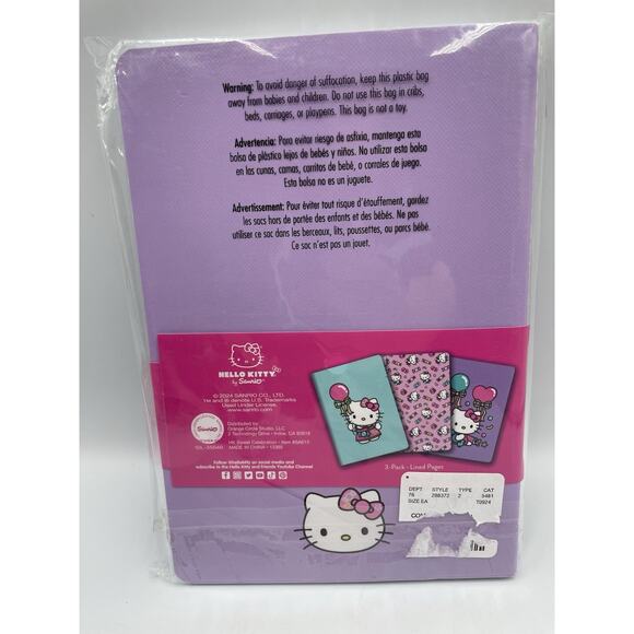 2024 Sanrio Hello Kitty Notebook 3-Pk Ruled 80 Pages Each Balloons & Bows NEW - Picture 6 of 7